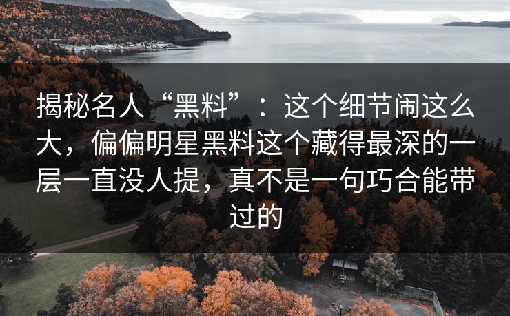 揭秘名人“黑料”：这个细节闹这么大，偏偏明星黑料这个藏得最深的一层一直没人提，真不是一句巧合能带过的